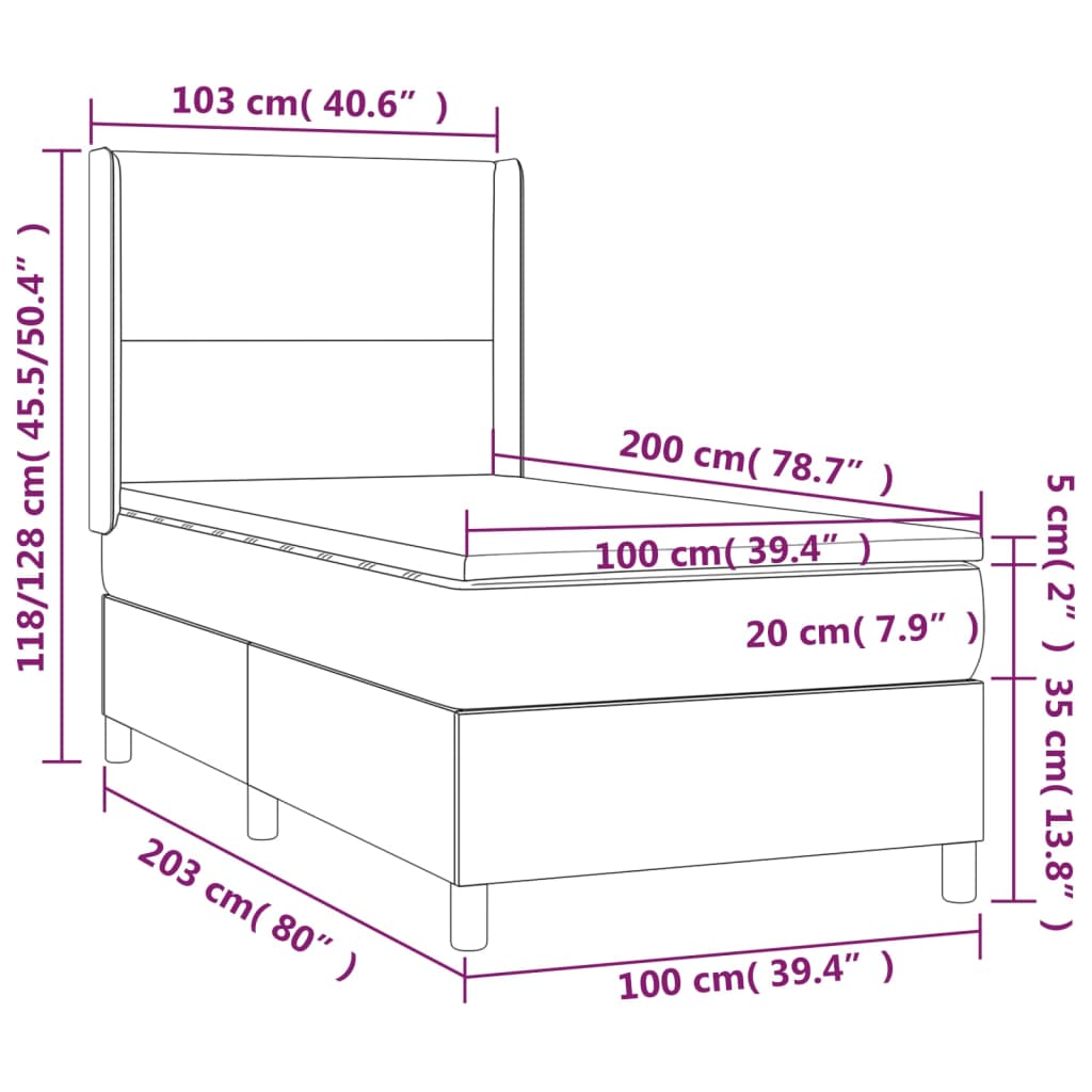 Box Spring Postel S Matrací Tmavě Hnědá 100 X 200 Cm Textil