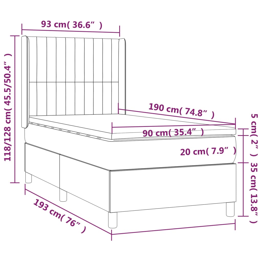 Box Spring Postel S Matrací Tmavě Hnědá 90X190 Cm Textil