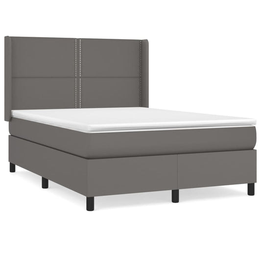Box Spring Postel S Matrací Šedá Umělá Kůže Šedá
