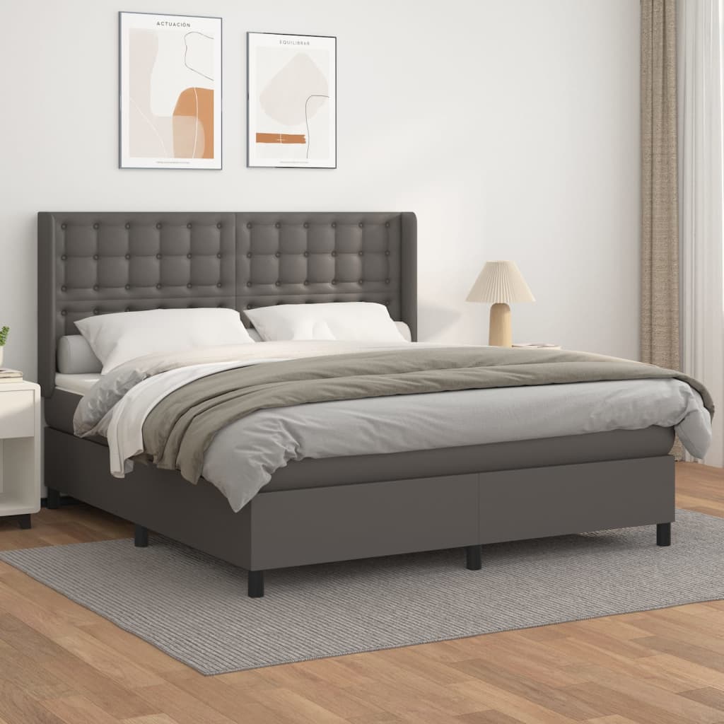 Box Spring Postel S Matrací Šedá Umělá Kůže Šedá