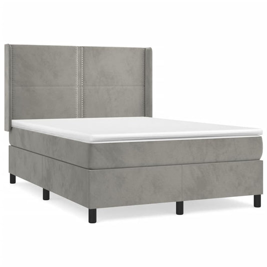 Box Spring Postel S Matrací Samet Světle Šedá