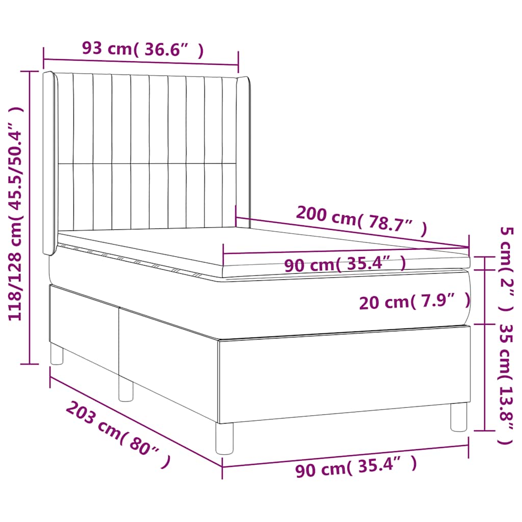 Box Spring Postel S Matrací Tmavě Modrá 90X200 Cm Samet