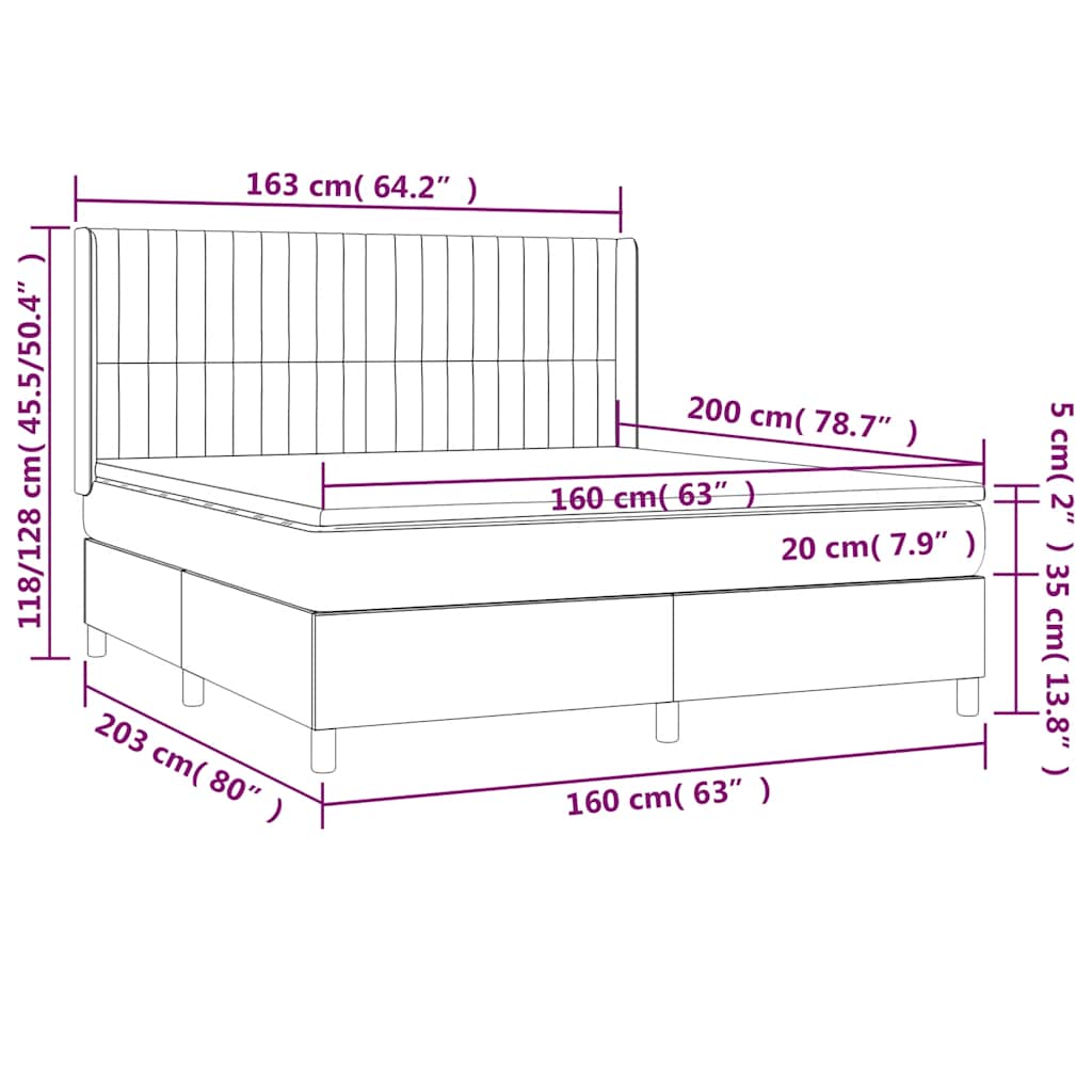 Box Spring Postel S Matrací Tmavě Modrá 160X200 Cm Samet