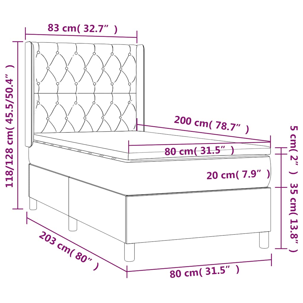 Box Spring Postel S Matrací Tmavě Modrá 80 X 200 Cm Samet