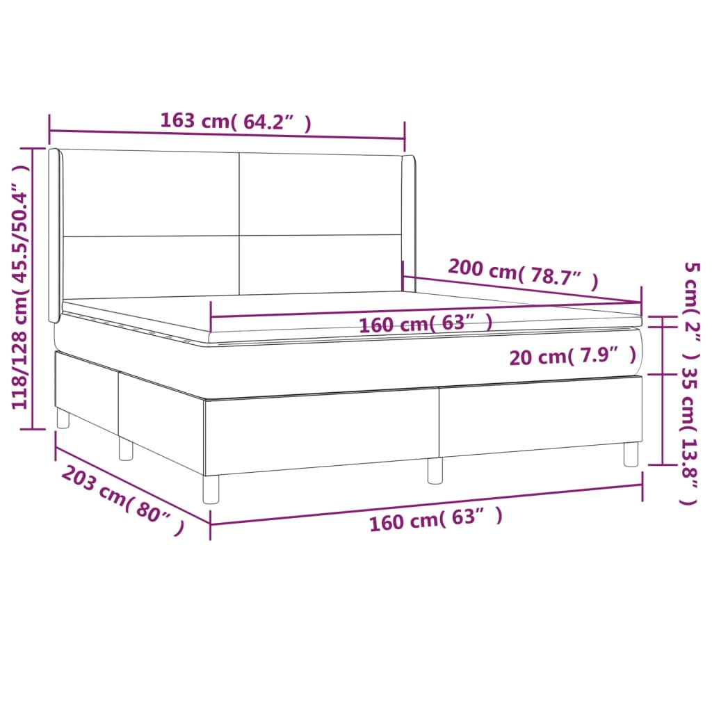 Box Spring Postel S Matrací A Led Tmavě Hnědá 160X200 Cm Textil
