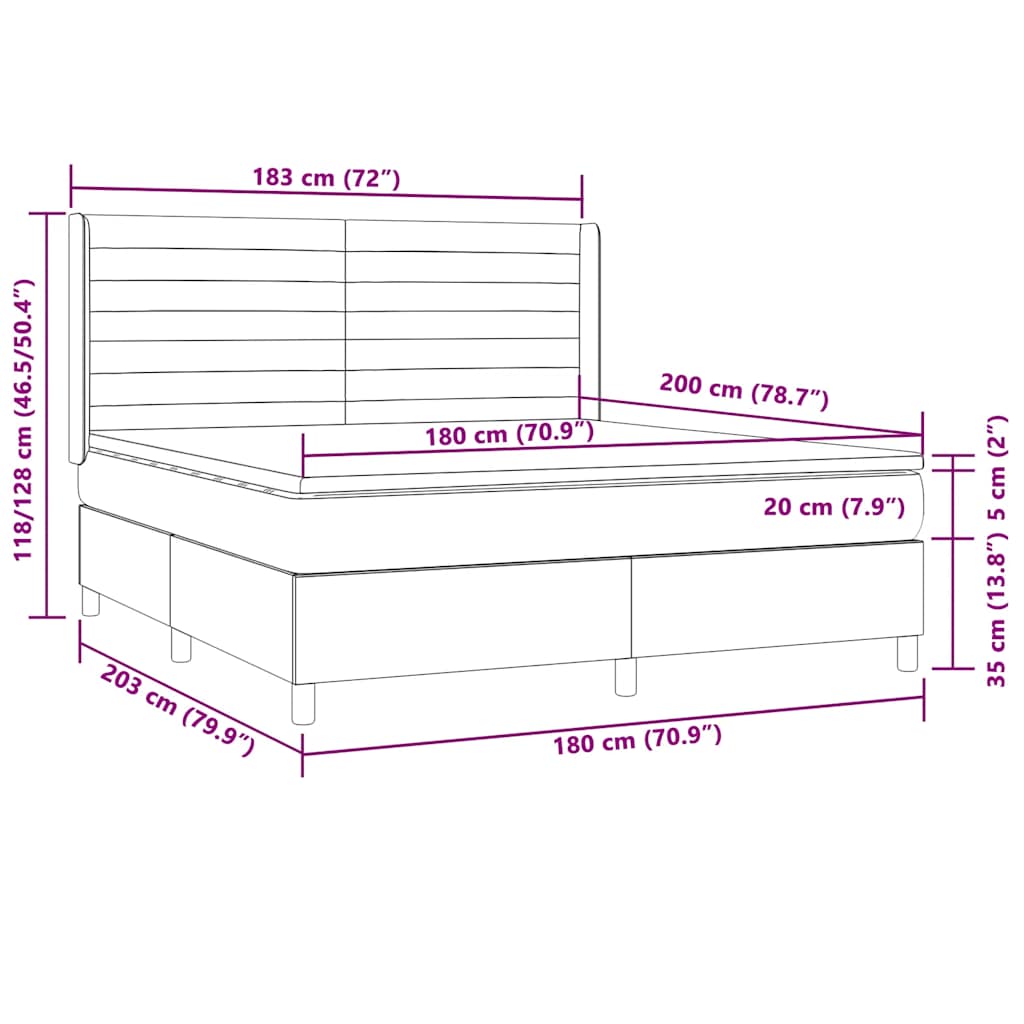 Box Spring Postel S Matrací A Led Tmavě Hnědá 180X200 Cm Textil