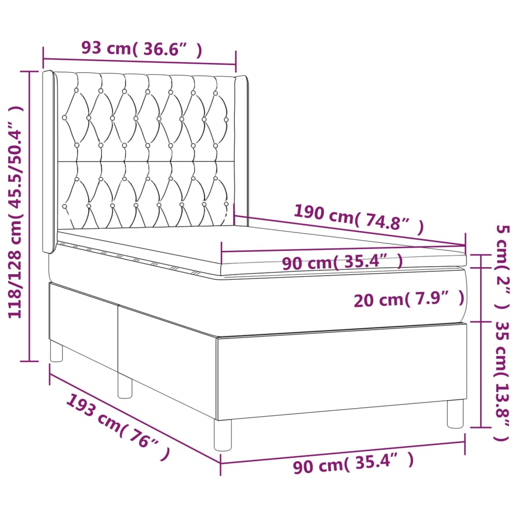 Box Spring Postel S Matrací A Led Tmavě Hnědá 90X190 Cm Textil