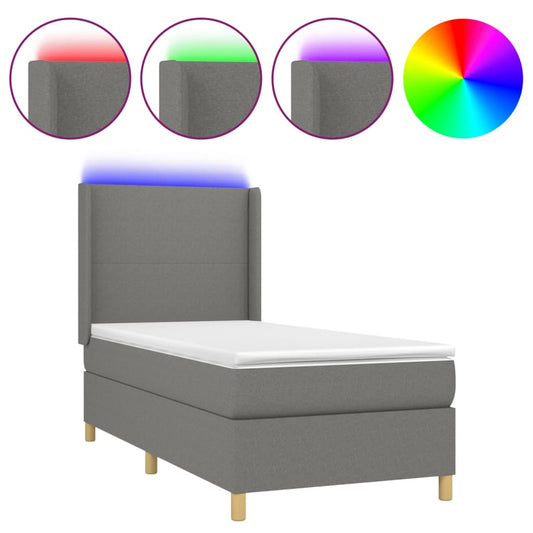 Box Spring Postel S Matrací A Led Textil Tmavě Šedá