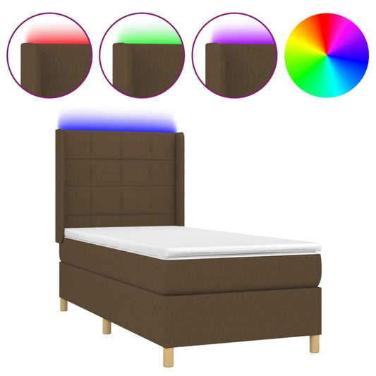 Box Spring Postel S Matrací A Led Textil Tmavě Hnědá
