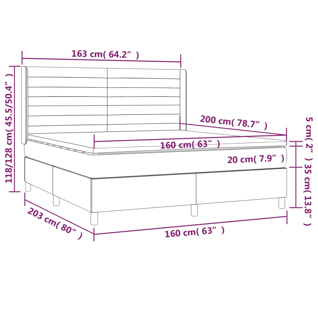 Box Spring Postel S Matrací A Led Tmavě Hnědá 160X200 Cm Textil