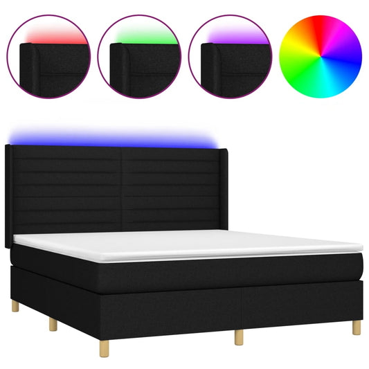Box Spring Postel S Matrací A Led Černá Textil Černá