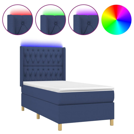 Box Spring Postel S Matrací A Led Textil Modrá