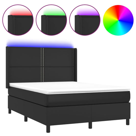 Box Spring Postel S Matrací A Led Černá Umělá Kůže Černá