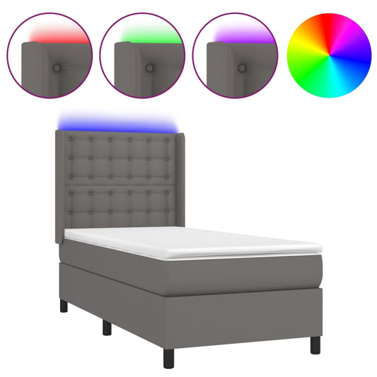 Box Spring Postel S Matrací A Led Šedá Umělá Kůže Šedá