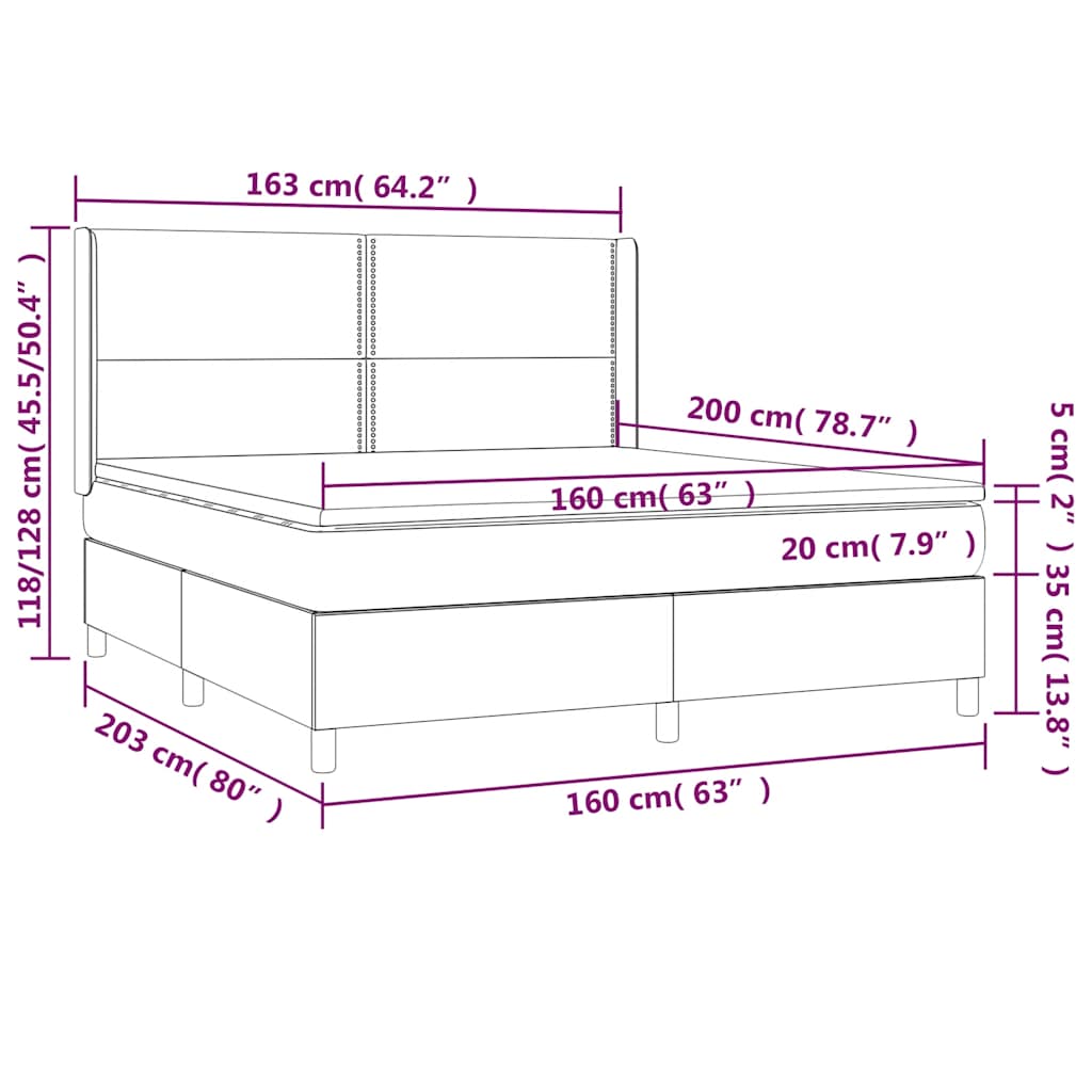 Box Spring Postel S Matrací A Led Tmavě Modrá 160X200 Cm Samet