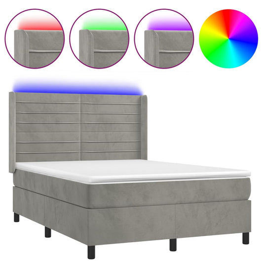 Box Spring Postel S Matrací A Led Samet Světle Šedá