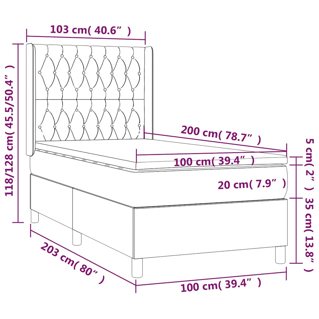 Box Spring Postel S Matrací A Led Tmavě Modrá 100X200 Cm Samet