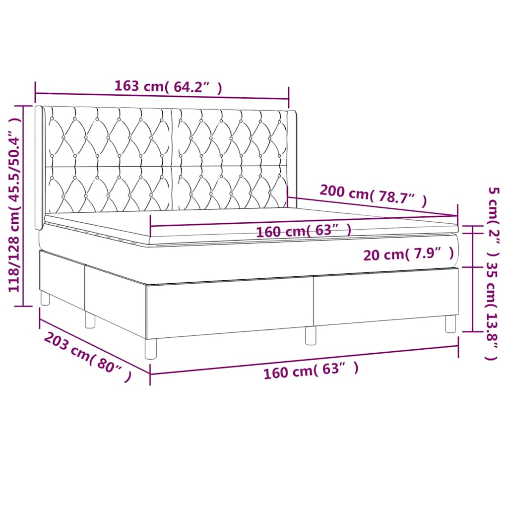 Box Spring Postel S Matrací A Led Tmavě Modrá 160X200 Cm Samet