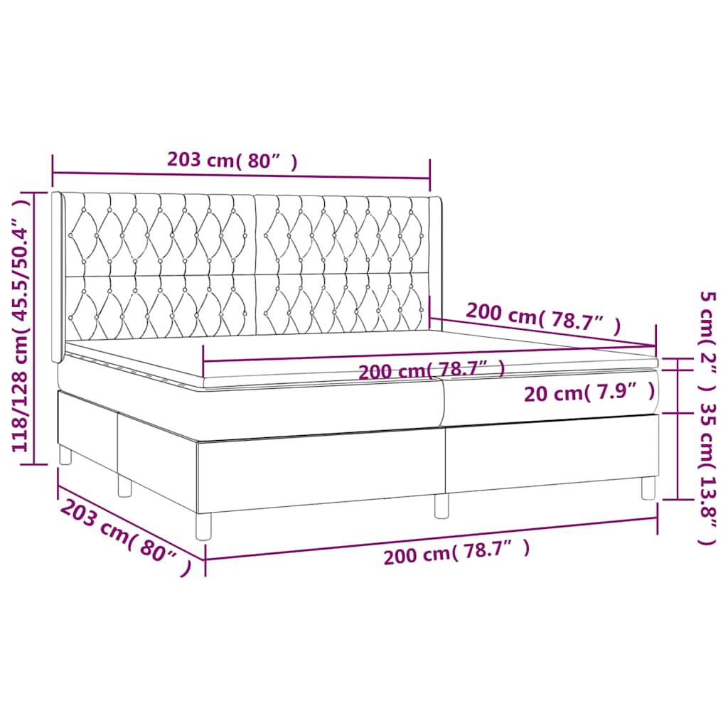 Box Spring Postel S Matrací A Led Tmavě Modrá 200X200 Cm Samet