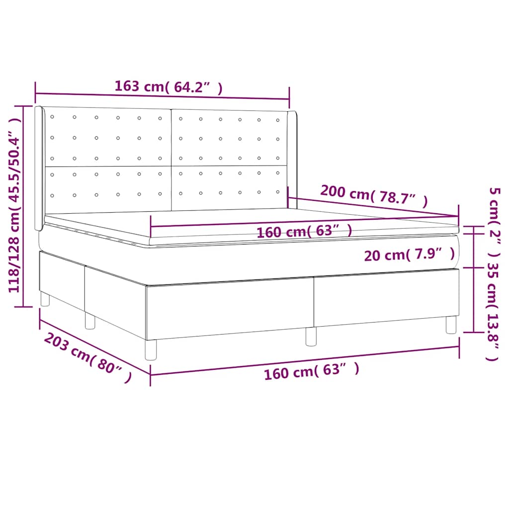 Box Spring Postel S Matrací A Led Tmavě Modrá 160X200 Cm Samet