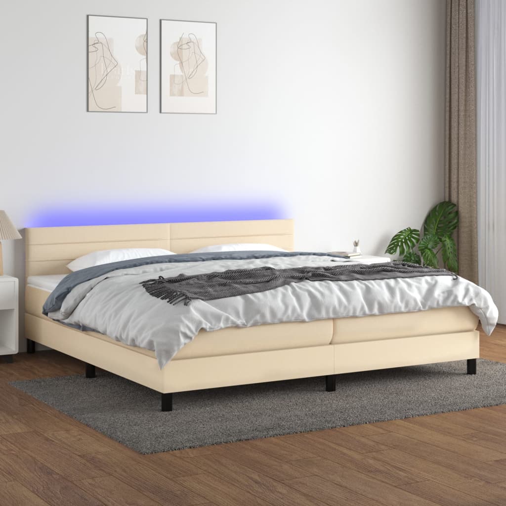 Box Spring Postel S Matrací A Led Textil Krémová