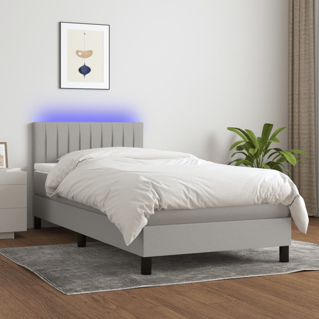 Box Spring Postel S Matrací A Led Textil Světle Šedá