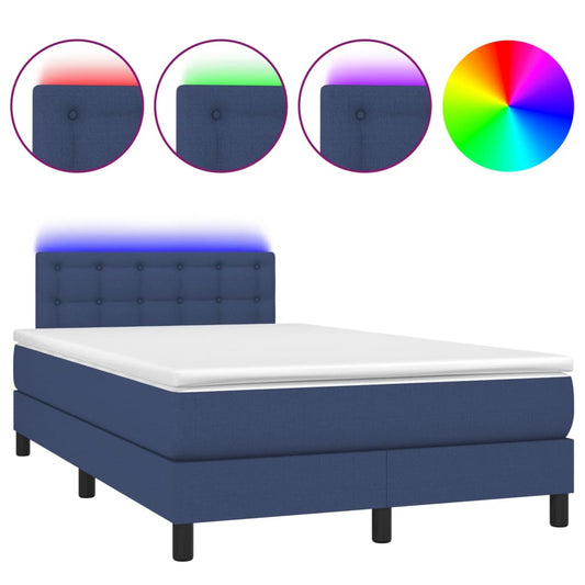 Box Spring Postel S Matrací A Led Textil Modrá