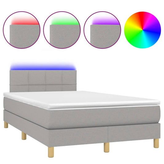 Box Spring Postel S Matrací A Led Textil Světle Šedá