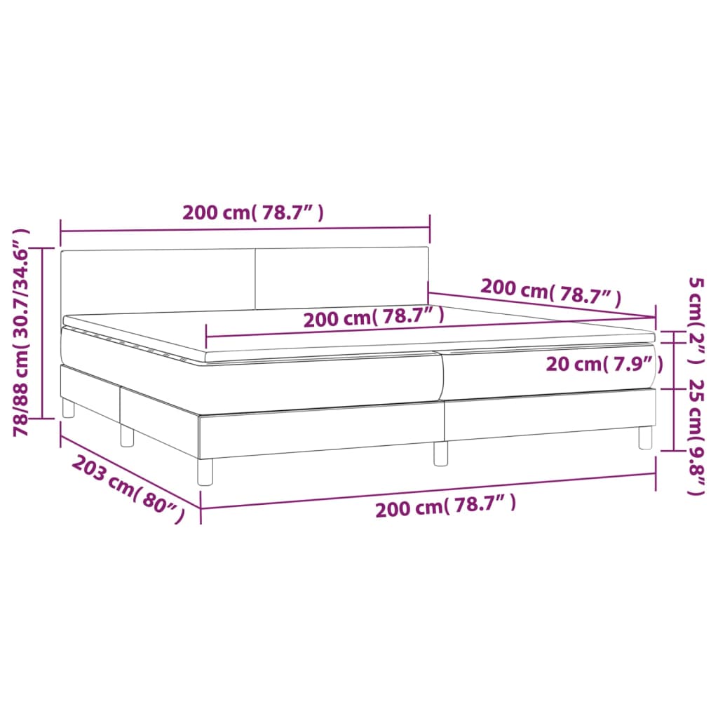 Box Spring Postel S Matrací A Led Černá 200X200 Cm Samet