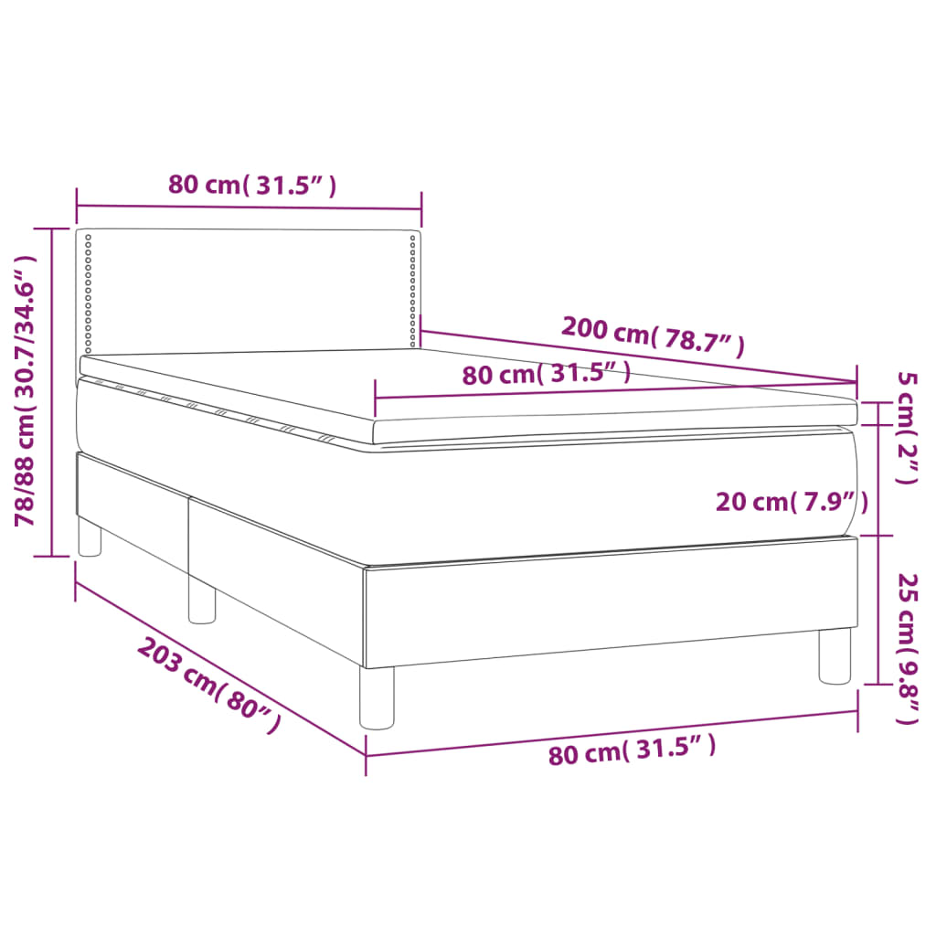 Box Spring Postel S Matrací A Led Světle Šedá 80 X 200 Cm Samet