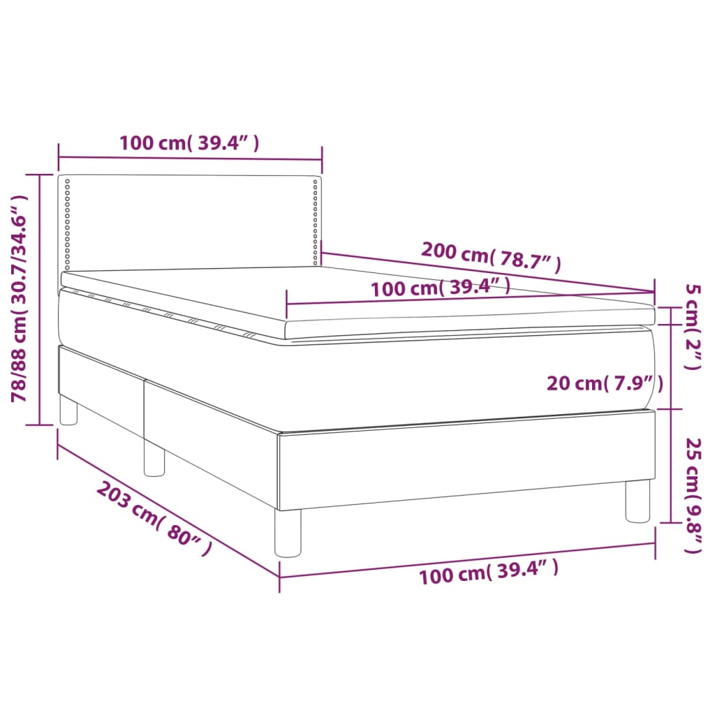 Box Spring Postel S Matrací A Led Růžová 100X200 Cm Samet