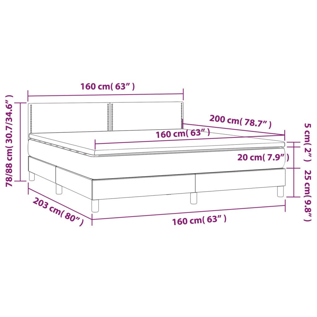 Box Spring Postel S Matrací A Led Tmavě Šedá 160X200 Cm Samet