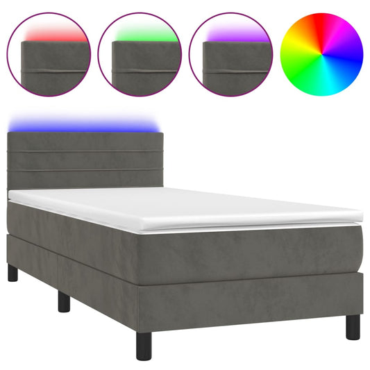 Box Spring Postel S Matrací A Led Samet Tmavě Šedá