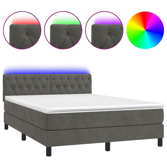 Box Spring Postel S Matrací A Led Samet Tmavě Šedá