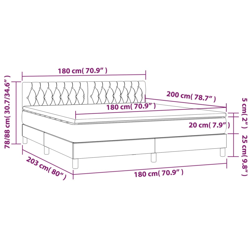 Box Spring Postel S Matrací A Led Růžová 180X200 Cm Samet