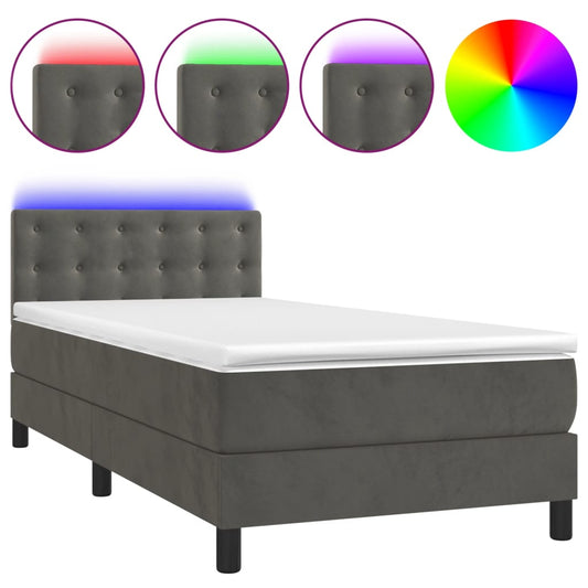 Box Spring Postel S Matrací A Led Samet Tmavě Šedá
