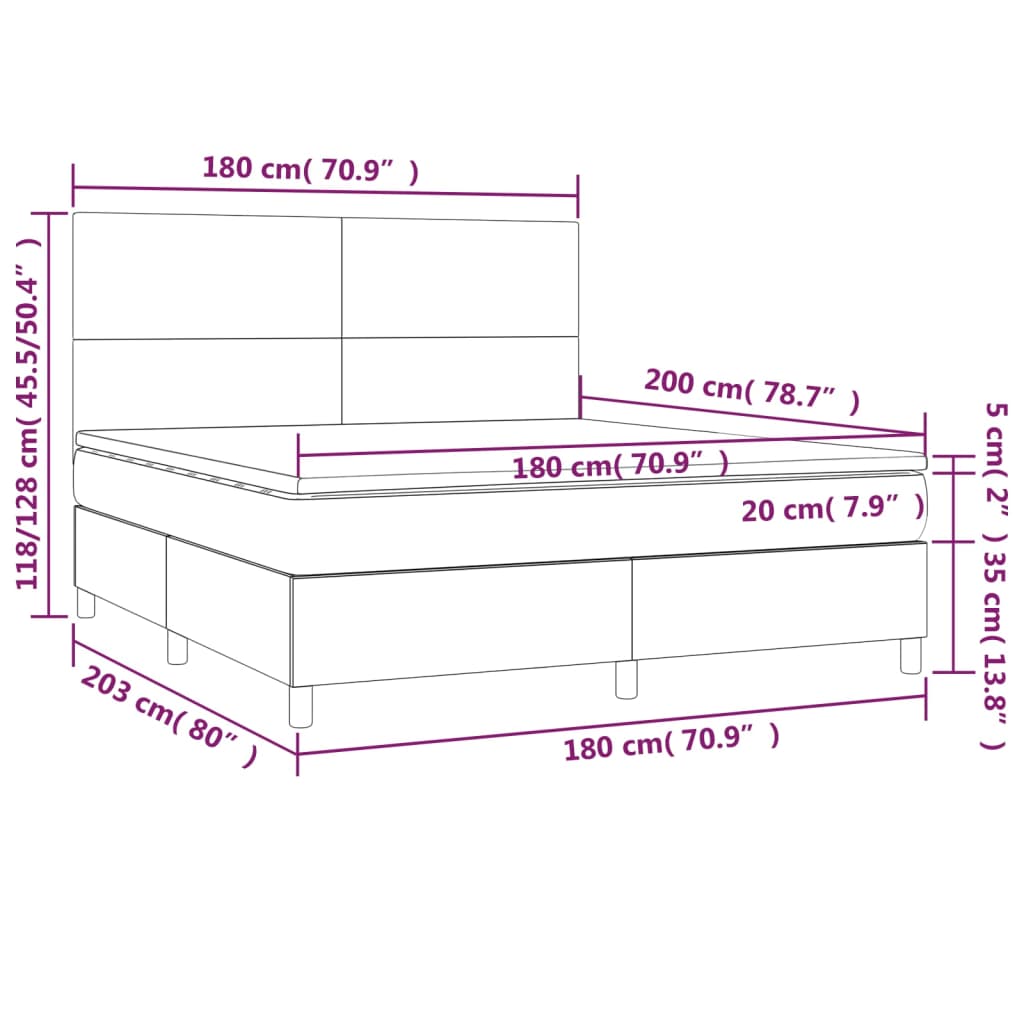 Box Spring Postel S Matrací A Led Tmavě Hnědá 180X200 Cm Textil