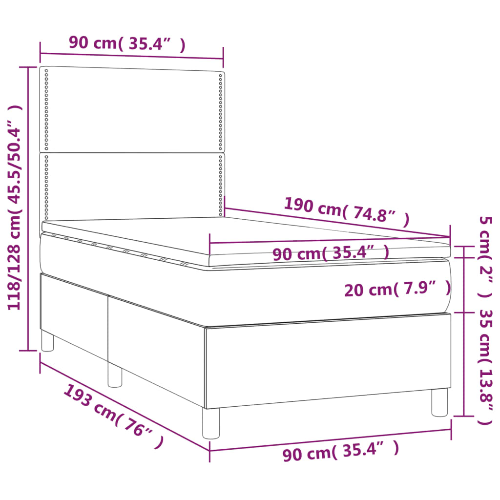 Box Spring Postel S Matrací A Led Tmavě Hnědá 90X190 Cm Textil