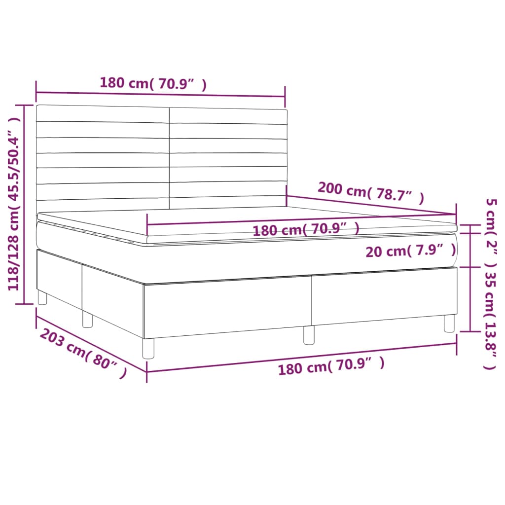 Box Spring Postel S Matrací A Led Tmavě Hnědá 180X200 Cm Textil