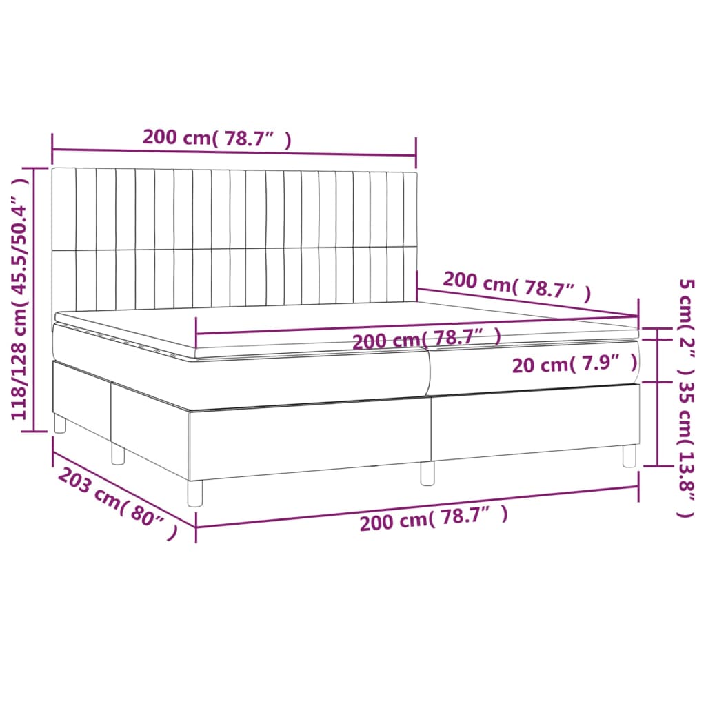 Box Spring Postel S Matrací A Led Tmavě Hnědá 200X200 Cm Textil