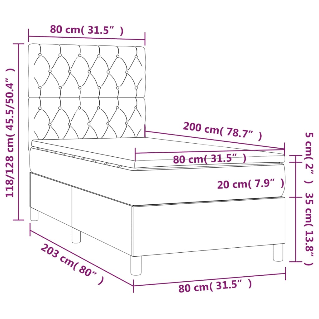Box Spring Postel S Matrací A Led Tmavě Hnědá 80X200 Cm Textil