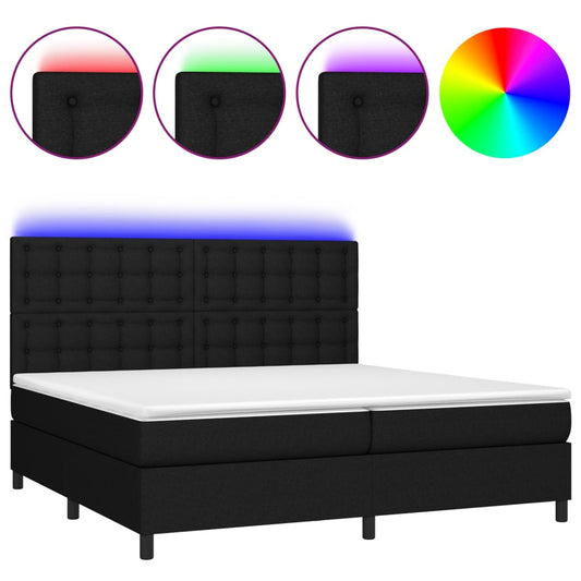 Box Spring Postel S Matrací A Led Černá Textil Černá