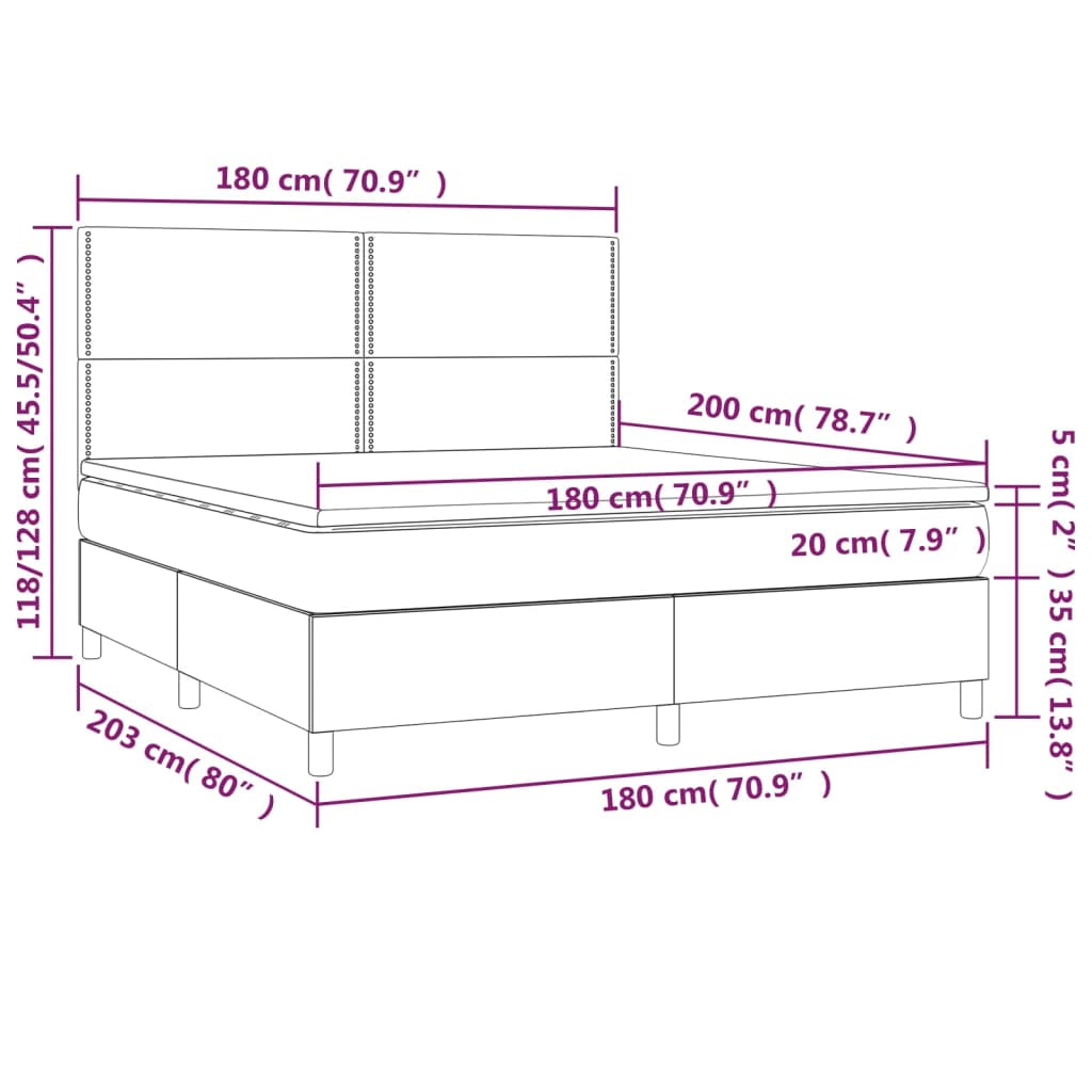 Box Spring Postel S Matrací A Led Tmavě Hnědá 180X200 Cm Textil