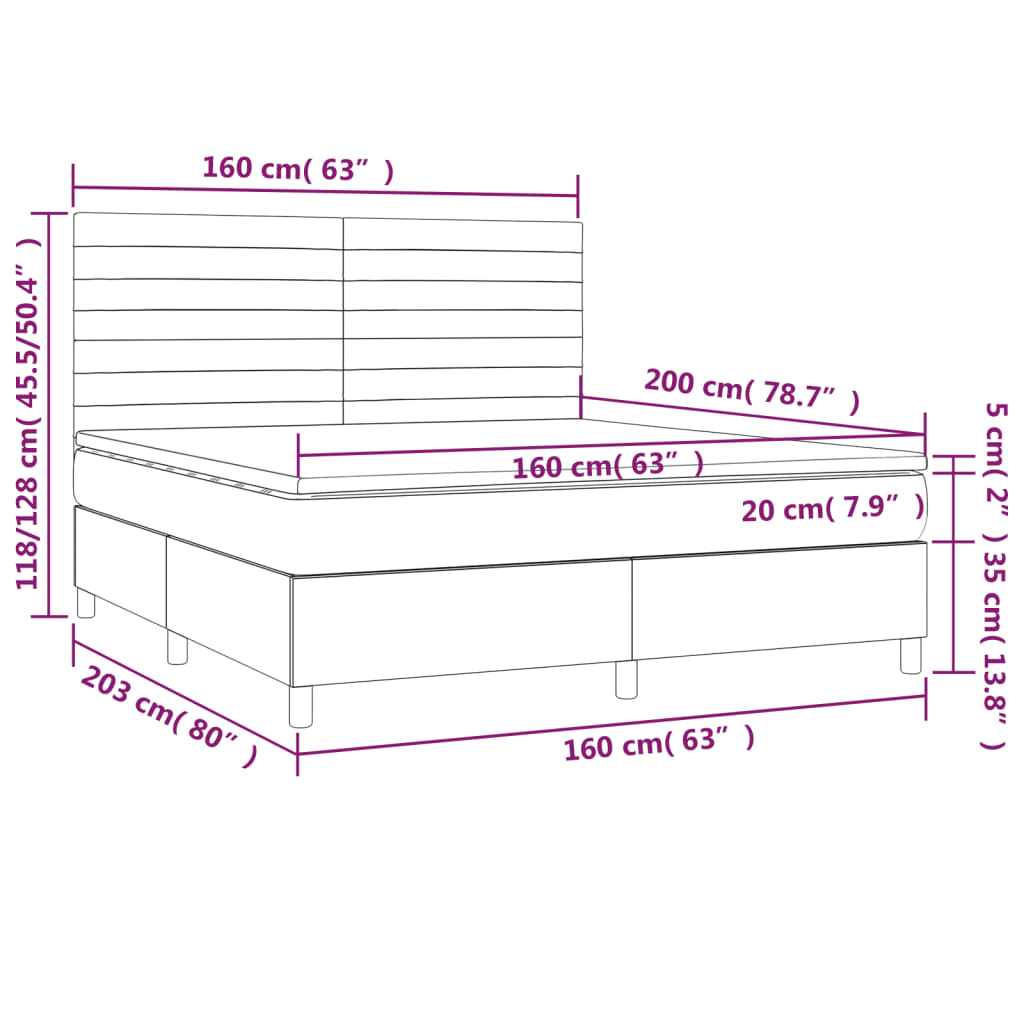 Box Spring Postel S Matrací A Led Tmavě Hnědá 160X200 Cm Textil