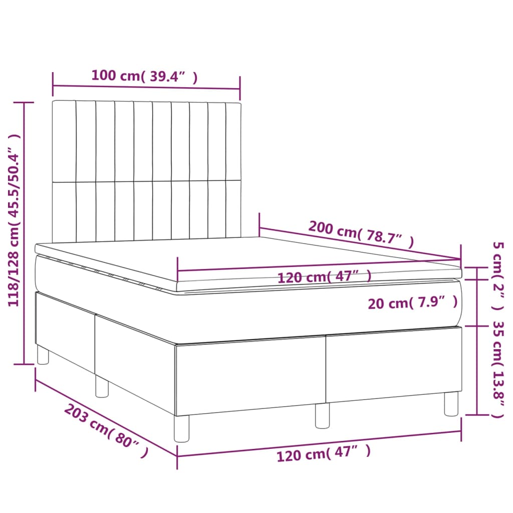 Box Spring Postel S Matrací A Led Tmavě Hnědá 120X200 Cm Textil