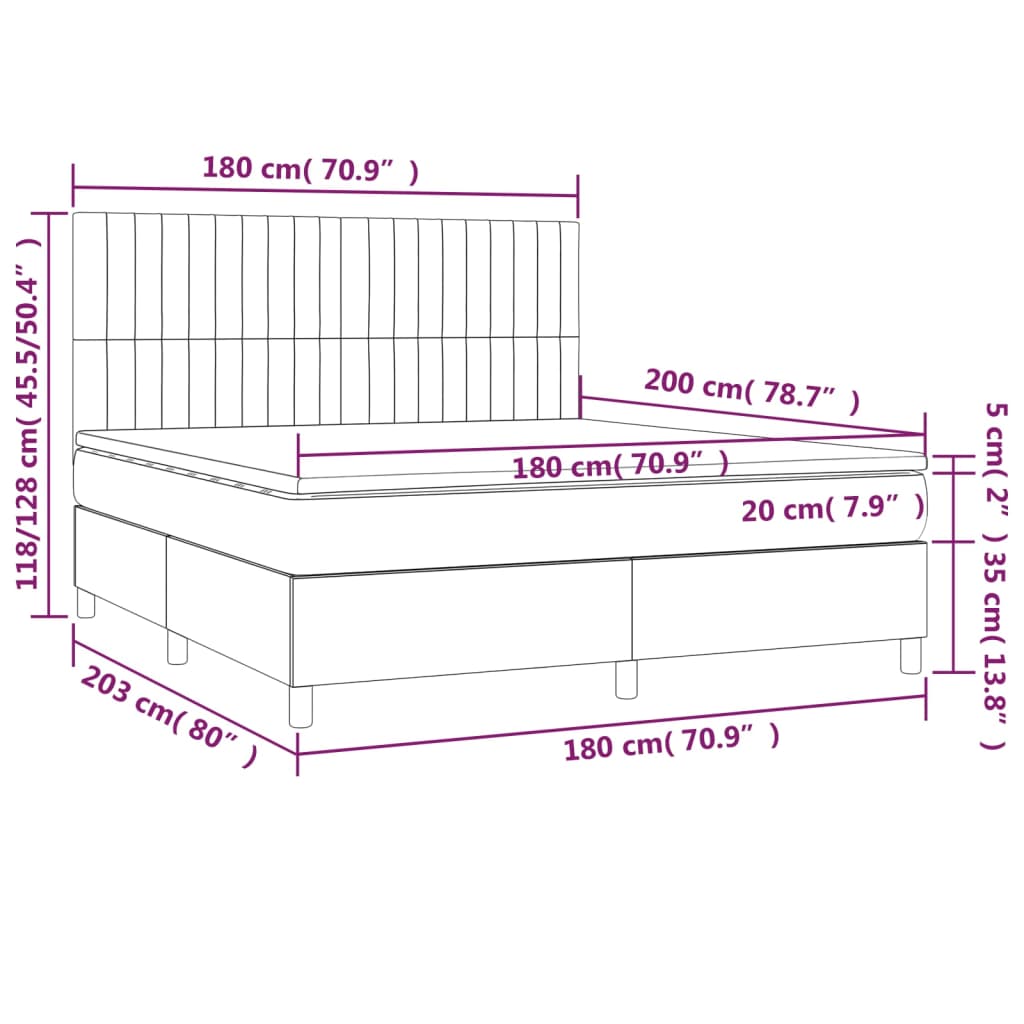 Box Spring Postel S Matrací A Led Tmavě Hnědá 180X200 Cm Textil