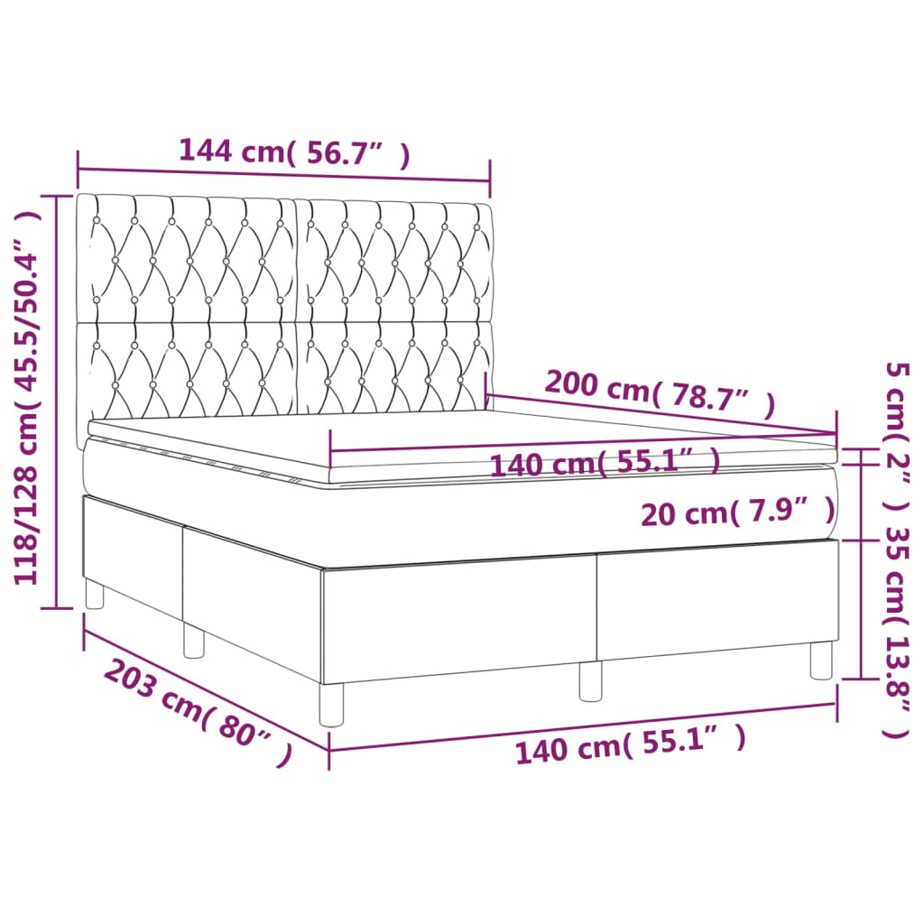 Box Spring Postel S Matrací A Led Tmavě Hnědá 140X200 Cm Textil