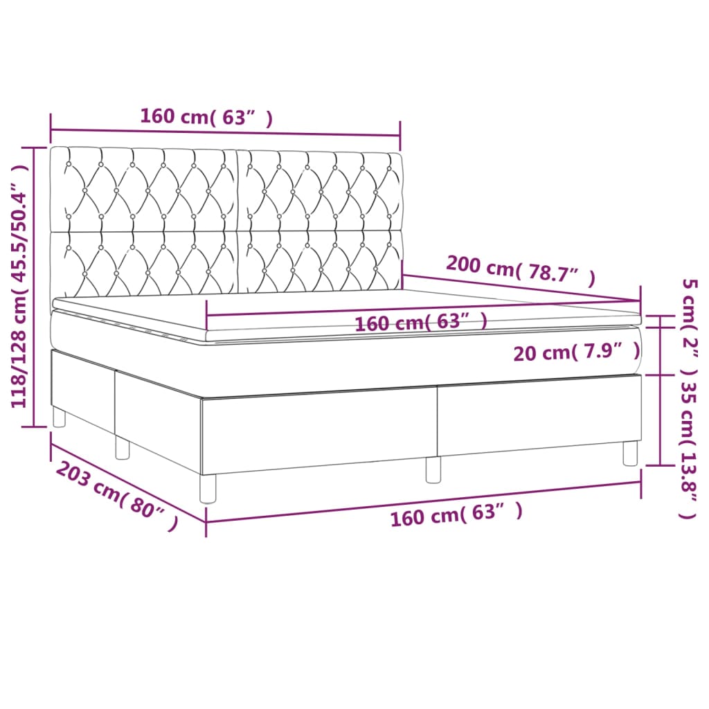 Box Spring Postel S Matrací A Led Tmavě Hnědá 160X200 Cm Textil