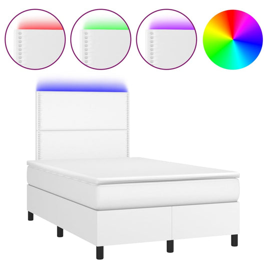 Box Spring Postel S Matrací A Led Umělá Kůže Bílá