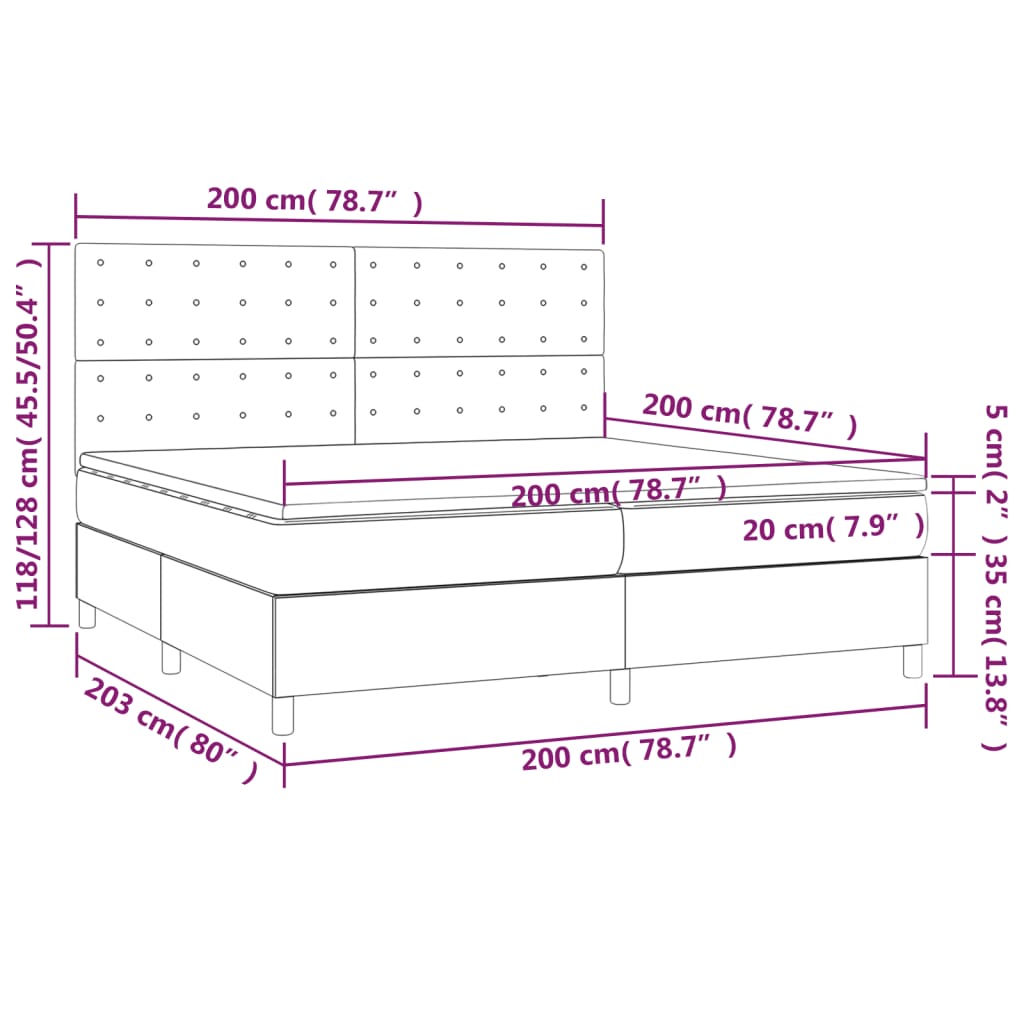 Box Spring Postel S Matrací A Led Krémová 200X200 Cm Umělá Kůže